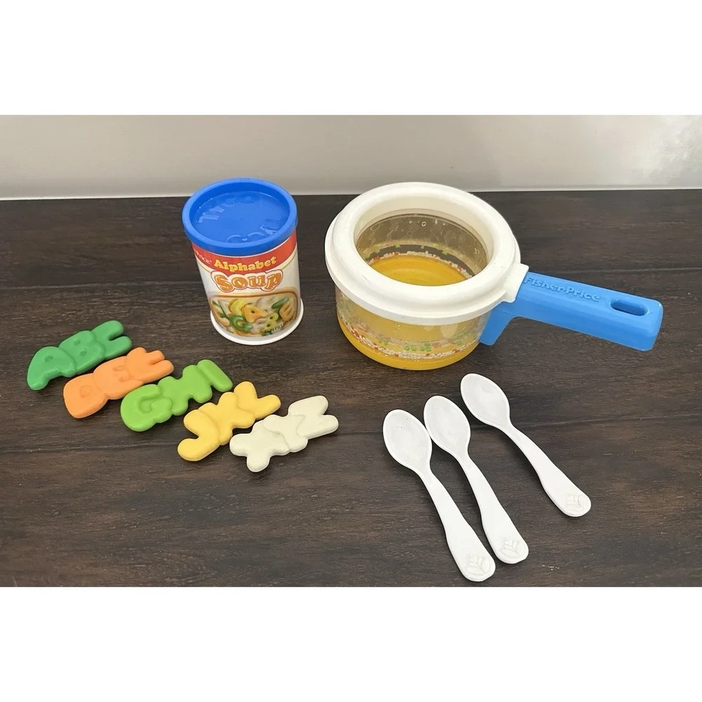 Vintage Fisher Price Fun Food #2111 Simmering Saucepan Alphabet Soup Spoon 1987